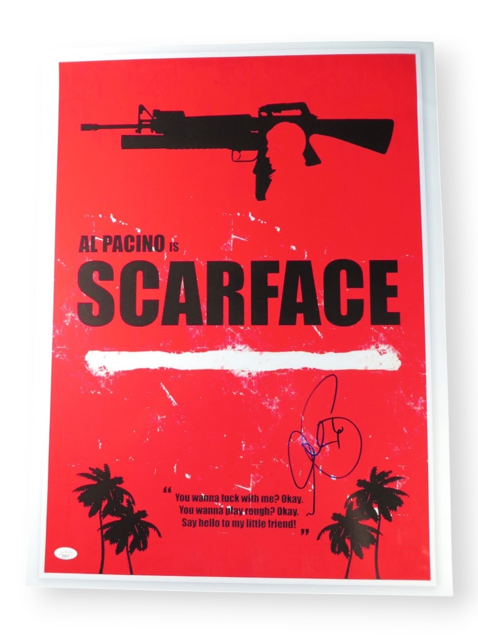 AL PACINO SIGNED AUTOGRAPHED 18X24 PHOTO SCARFACE POSTER JSA LOA ZZ48193 COLLECTIBLE MEMORABILIA
