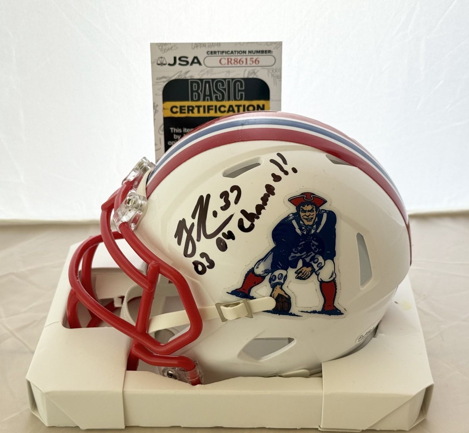 Rodney Harrison signed New England Patriots mini helmet W/ Inscription JSA COA