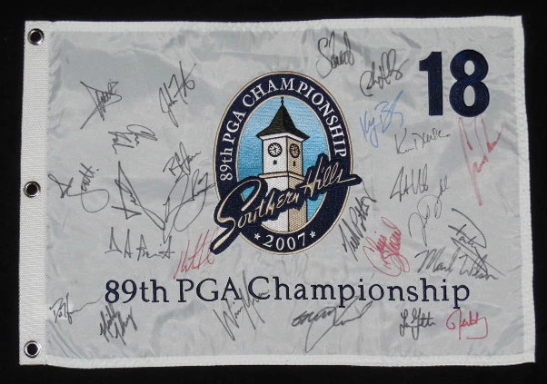PGA CHAMPIONSHIP AUTOGRAPHED GOLF FLAG (26 SIGNATURES) W/ ADAM SCOTT!