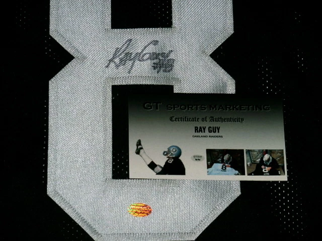 RAY GUY AUTOGRAPHED CUSTOM JERSEY (RAIDERS) W/ PROOF! - GTSM COA!