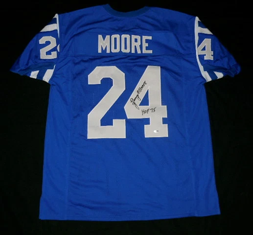 LENNY MOORE AUTOGRAPHED CUSTOM JERSEY (COLTS) W/ PROOF! - LEAF COA!