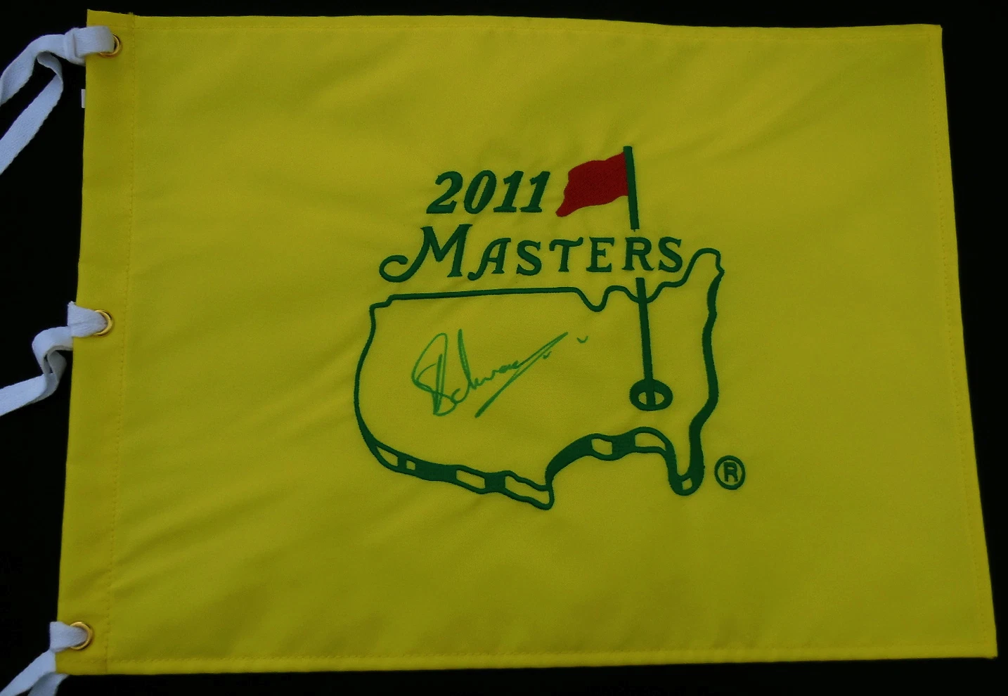 CHARL SCHWARTZEL AUTOGRAPHED 2011 MASTERS GOLF FLAG (2011 CHAMPION!)
