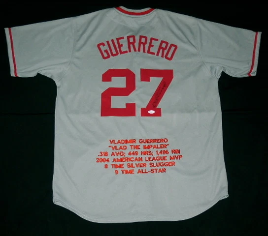 VLADIMIR GUERRERO AUTOGRAPHED STAT JERSEY (ANGELS) W/ PROOF - JSA COA!