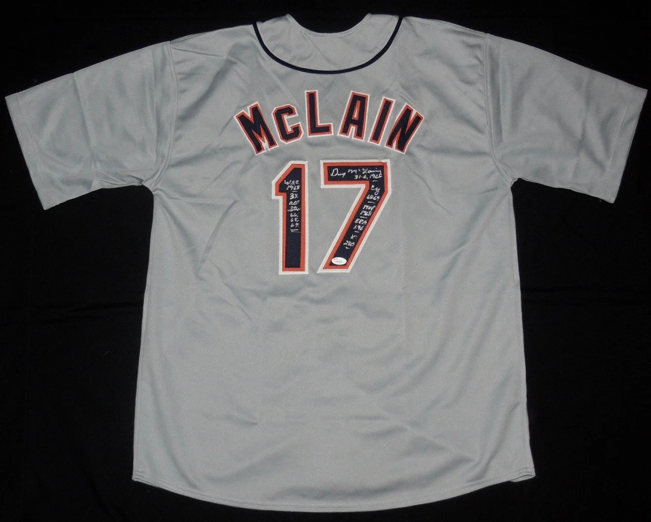 DENNY MCLAIN AUTOGRAPHED STAT JERSEY (DETROIT TIGERS) - JSA COA!