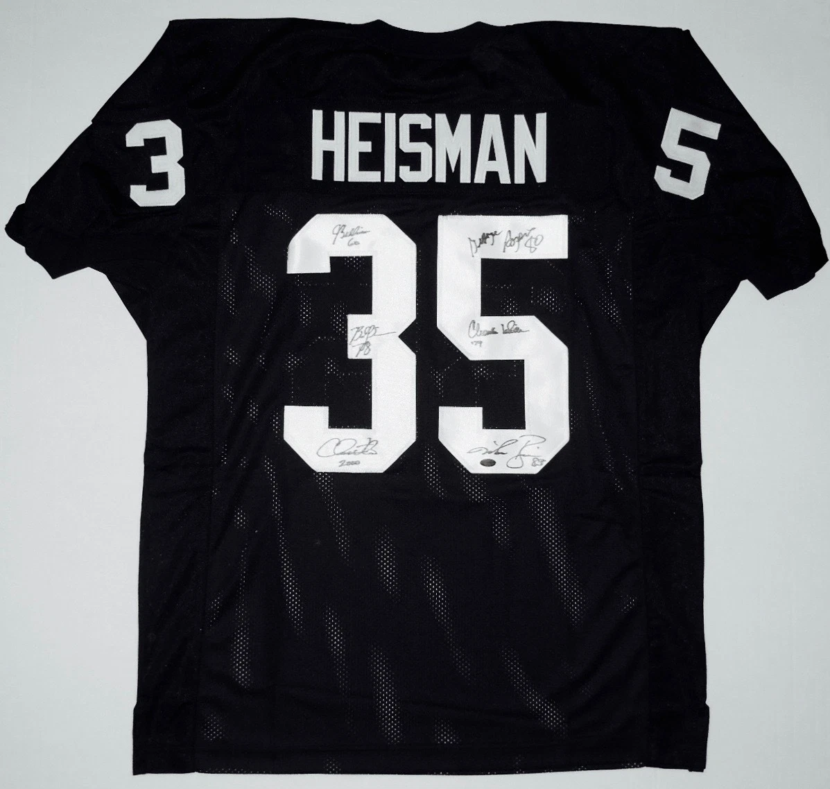 HEISMAN TROPHY WINNERS AUTOGRAPHED JERSEY (6 SIGNATURES!) - LEAF COA!