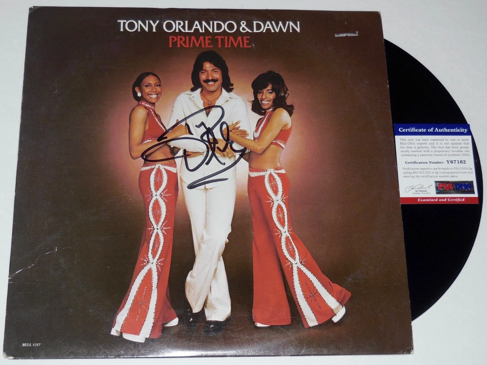 TONY ORLANDO & DAWN AUTOGRAPHED ALBUM COVER (PRIME TIME) - PSA DNA!