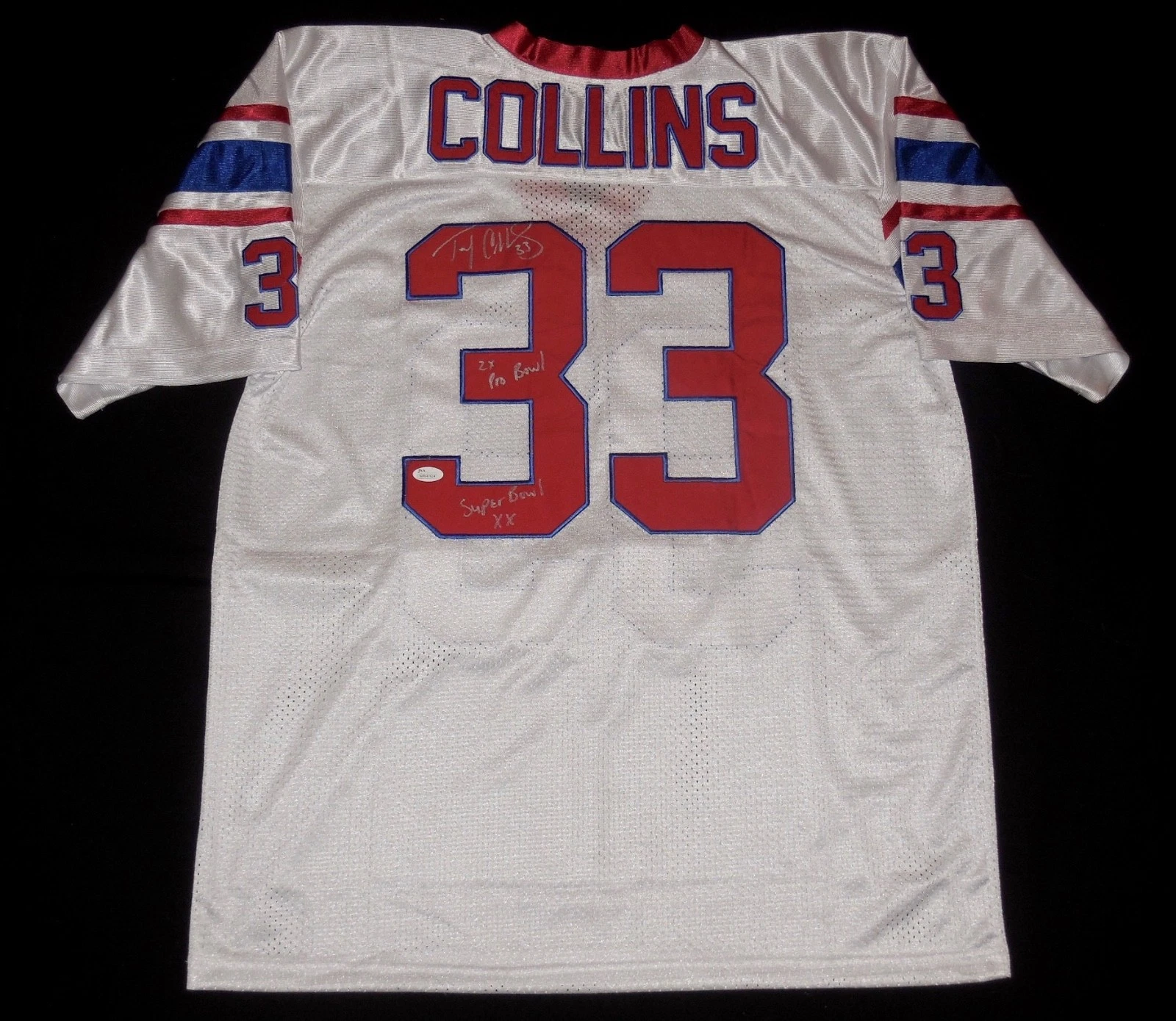 TONY COLLINS AUTOGRAPHED CUSTOM JERSEY (NEW ENGLAND PATRIOTS) - JSA COA!