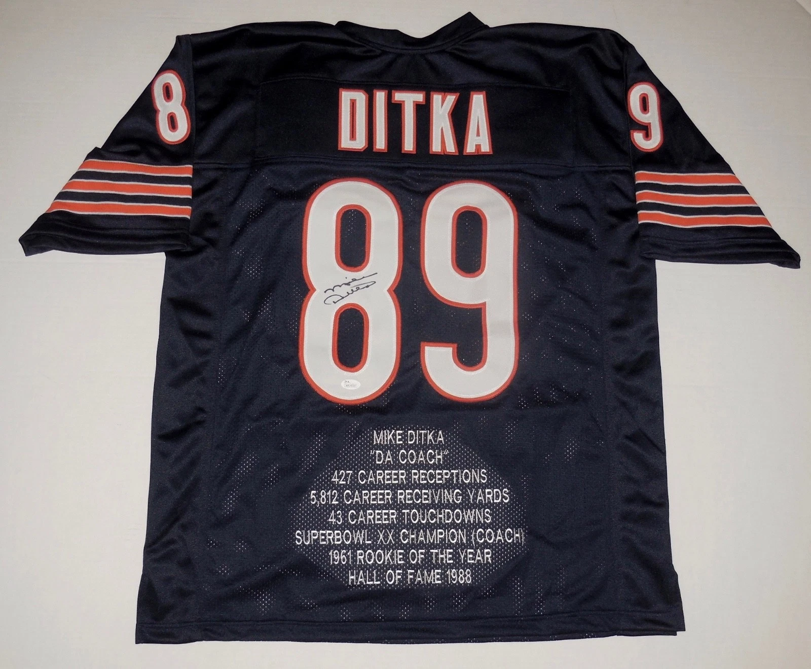MIKE DITKA AUTOGRAPHED CUSTOM STAT JERSEY (CHICAGO BEARS) - JSA COA!