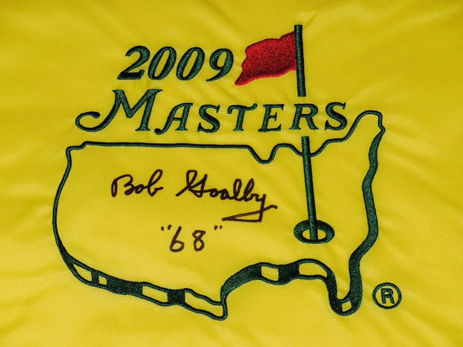 BOB GOALBY AUTOGRAPHED MASTERS GOLF FLAG (1968 WINNER) - W/ COA!