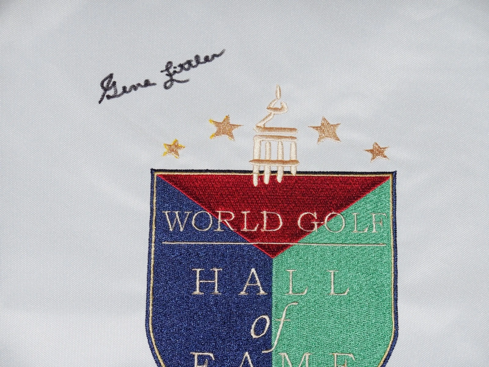 GENE LITTLER AUTOGRAPHED WORLD HALL OF FAME GOLF FLAG (1990 HOF) - W/ COA!