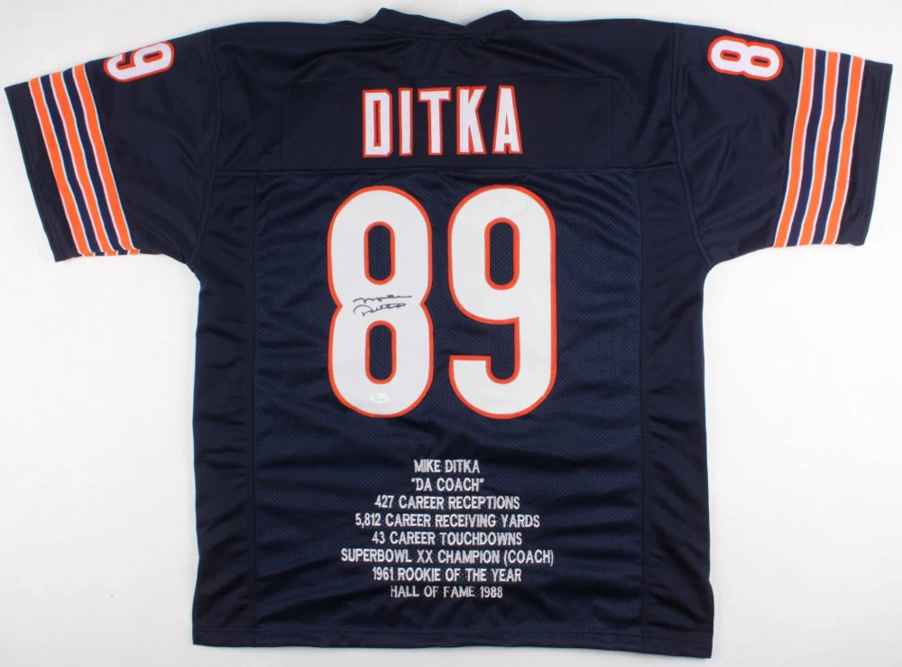 MIKE DITKA AUTOGRAPHED CUSTOM STAT JERSEY (CHICAGO BEARS) - JSA COA!