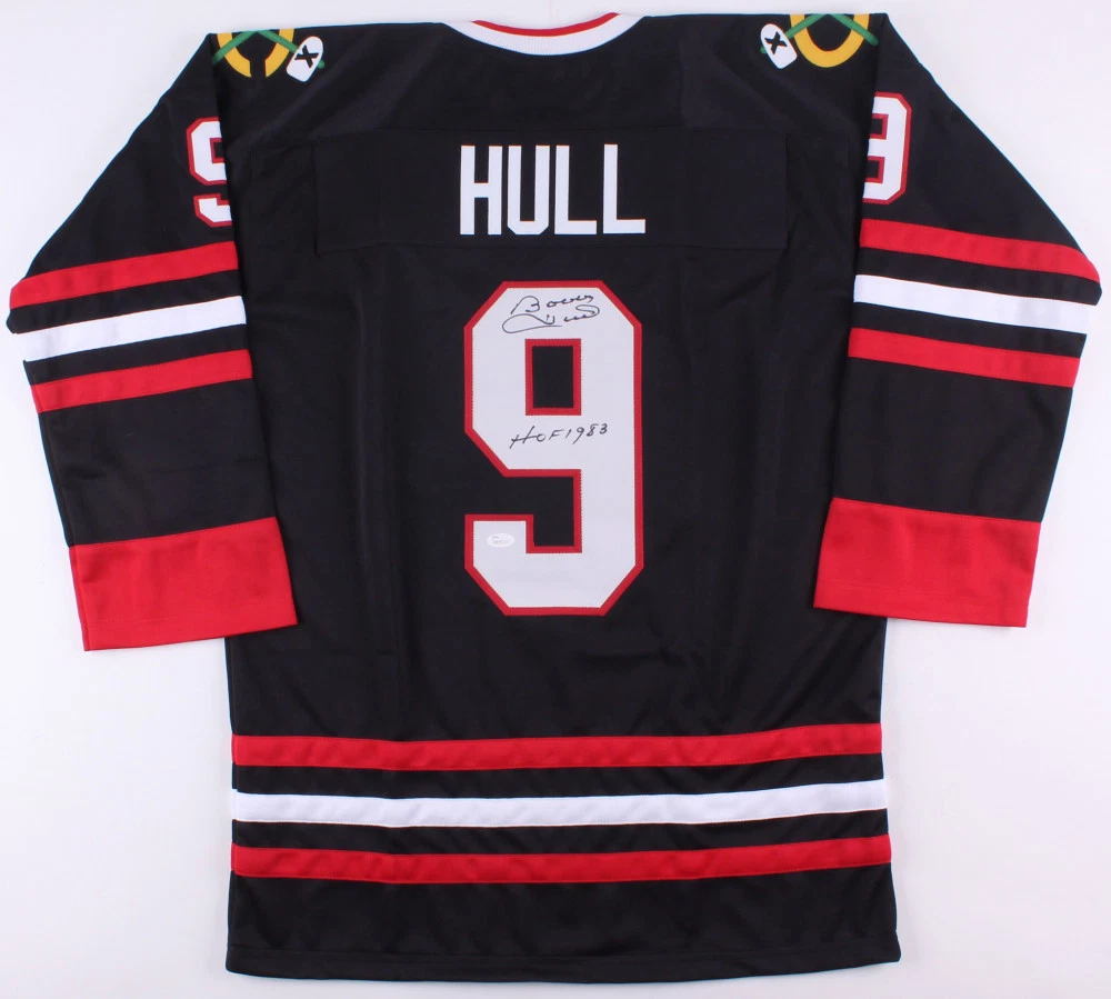 BOBBY HULL AUTOGRAPHED CUSTOM JERSEY (CHICAGO BLACKHAWKS) - JSA COA!