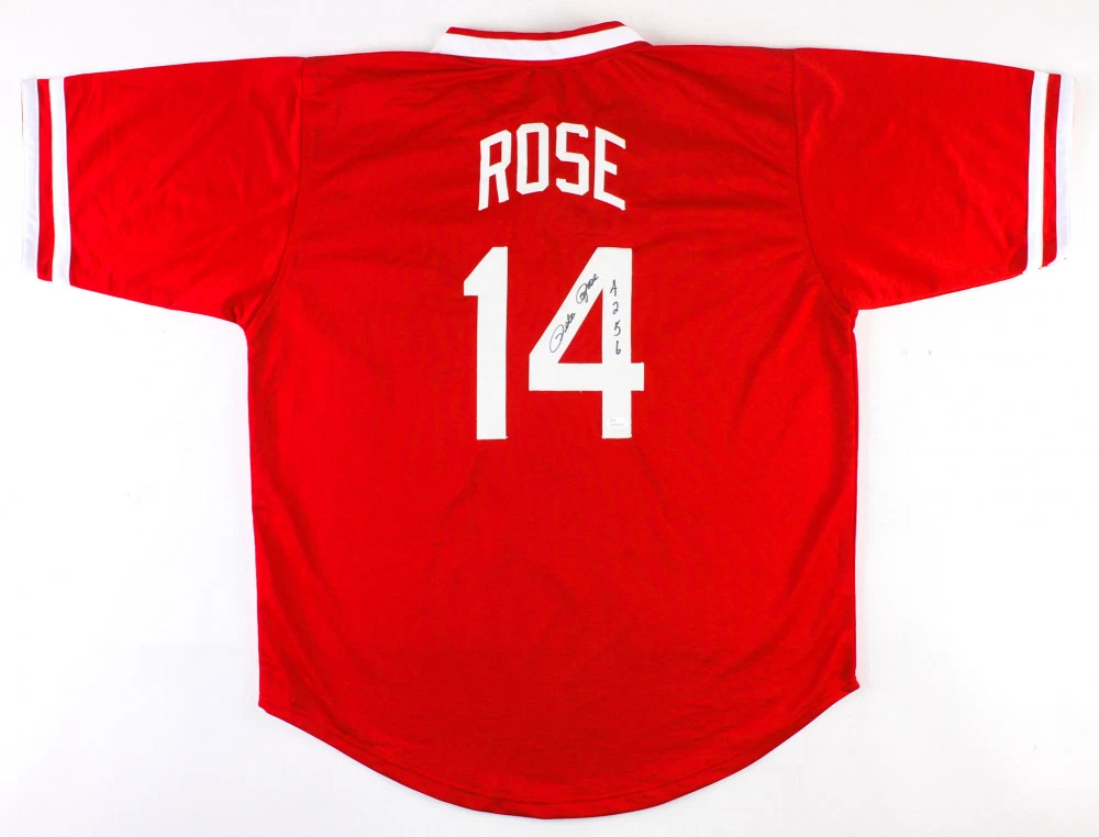 PETE ROSE AUTOGRAPHED CUSTOM JERSEY (CINCINNATI REDS - HIT KING) - JSA COA!