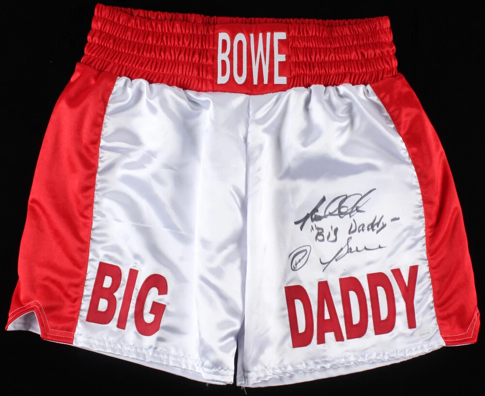 RIDDICK BOWE AUTOGRAPHED BOXING TRUNKS (BIG DADDY) - JSA COA!
