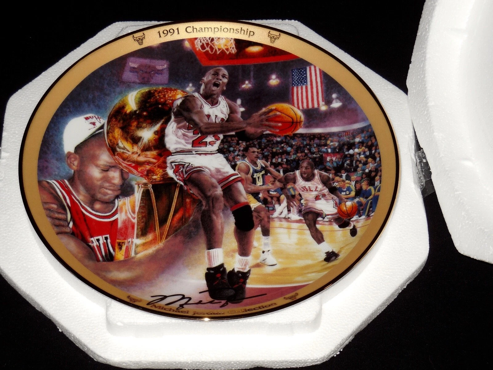 MICHAEL JORDAN 1991 CHAMPIONSHIP UPPER DECK COLLECTORS PLATE + BOX & COA (BULLS)