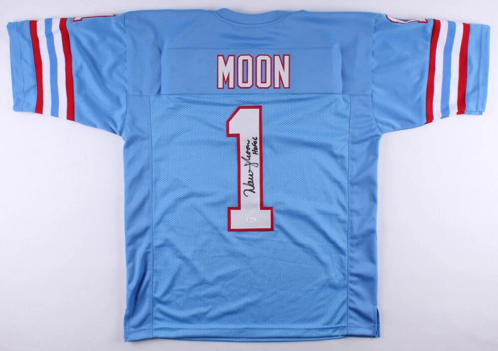 WARREN MOON AUTOGRAPHED CUSTOM JERSEY (HOUSTON OILERS) - JSA COA!