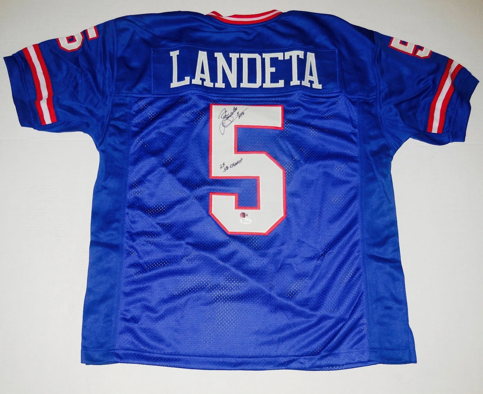 SEAN LANDETA AUTOGRAPHED CUSTOM JERSEY (NEW YORK GIANTS) - JSA COA!