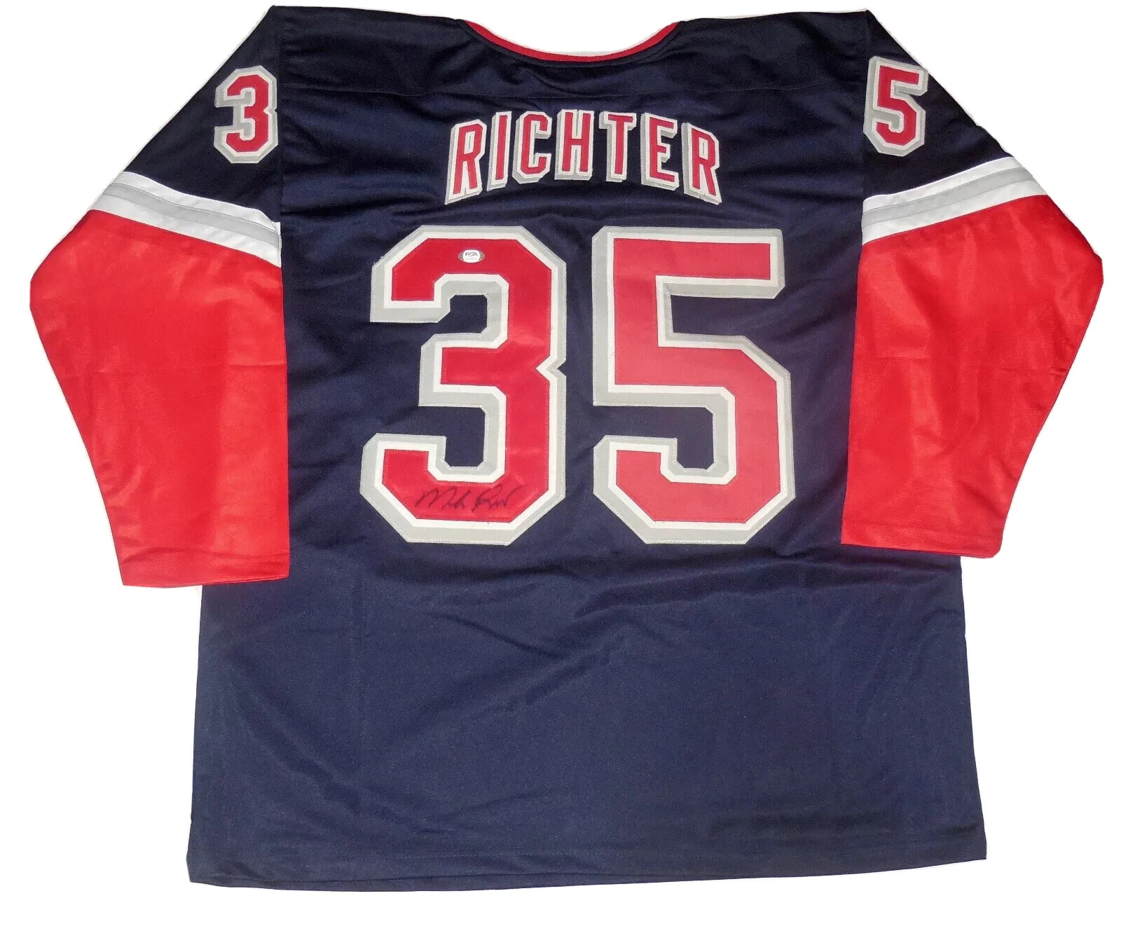 MIKE RICHTER AUTOGRAPHED CUSTOM JERSEY (NEW YORK RANGERS) - PSA DNA!