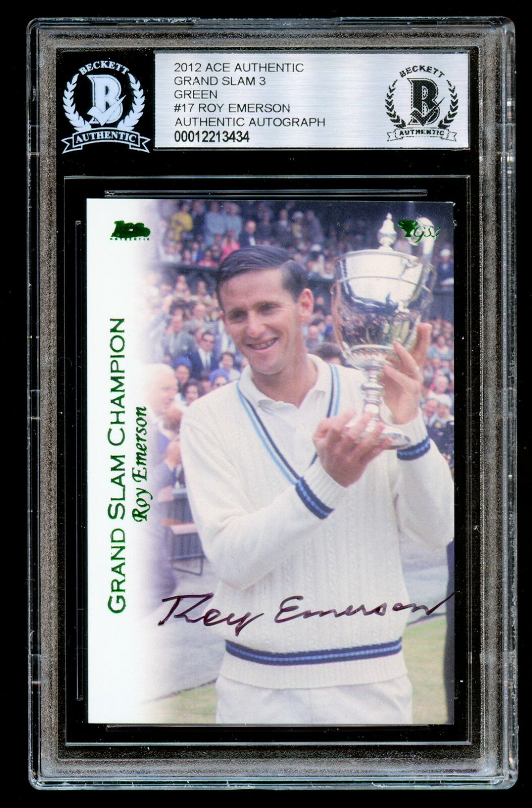 Roy Emerson #17 signed autograph 2012 Ace Authentic Grand Slam 3 Tennis Card BAS