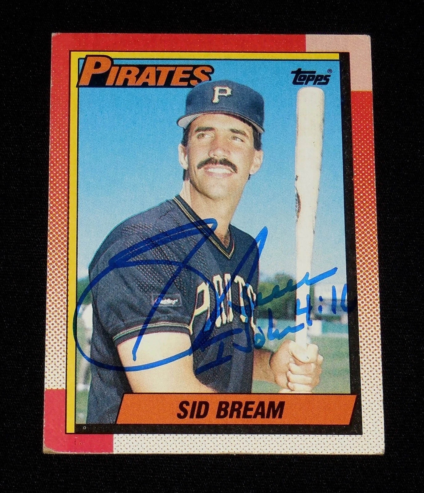 SID BREAM 1990 TOPPS AUTOGRAPHED BASEBALL CARD (PITTSBURGH PIRATES)
