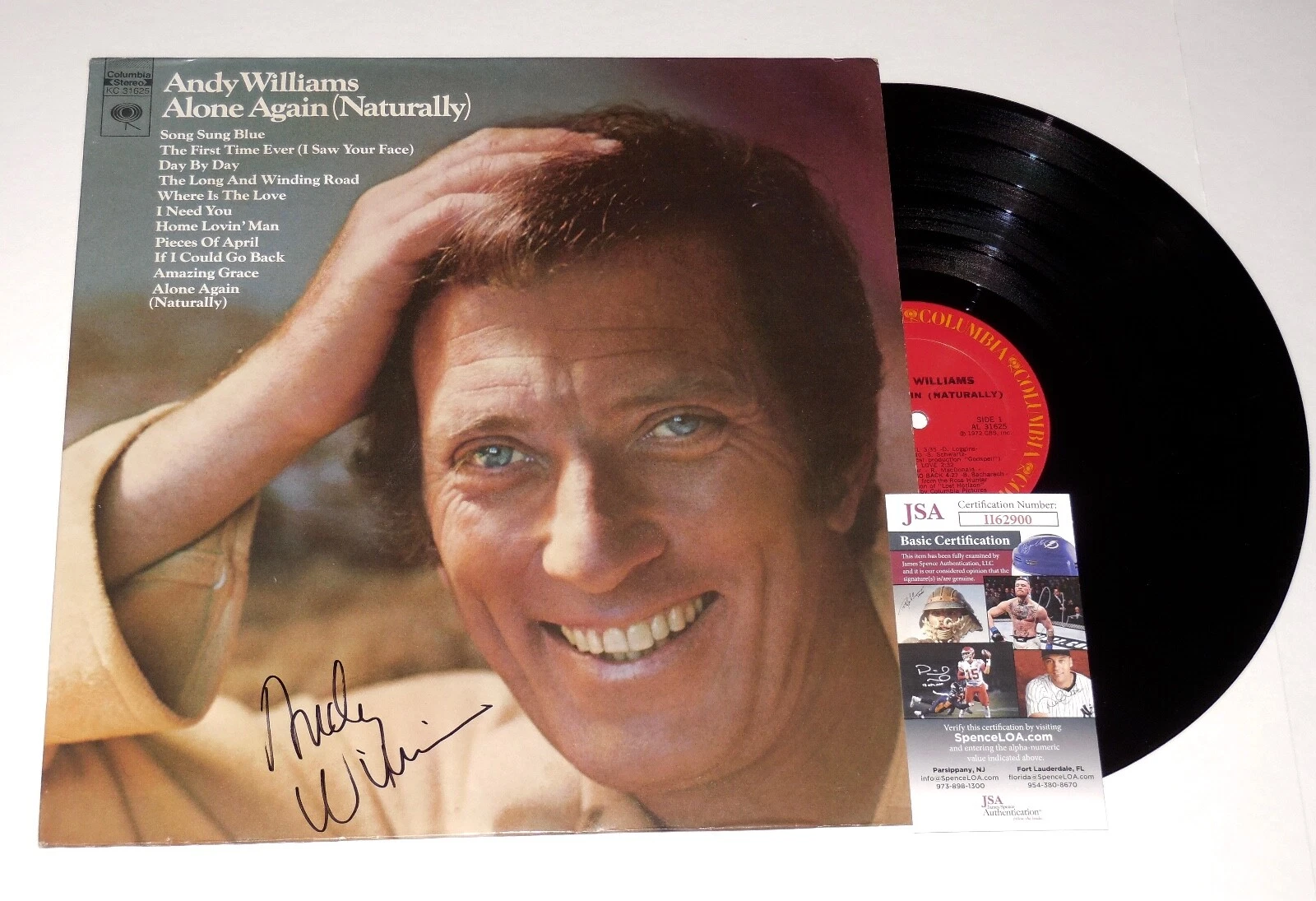 ANDY WILLIAMS AUTOGRAPHED ALBUM (ALONE AGAIN NATURALLY) - JSA COA!