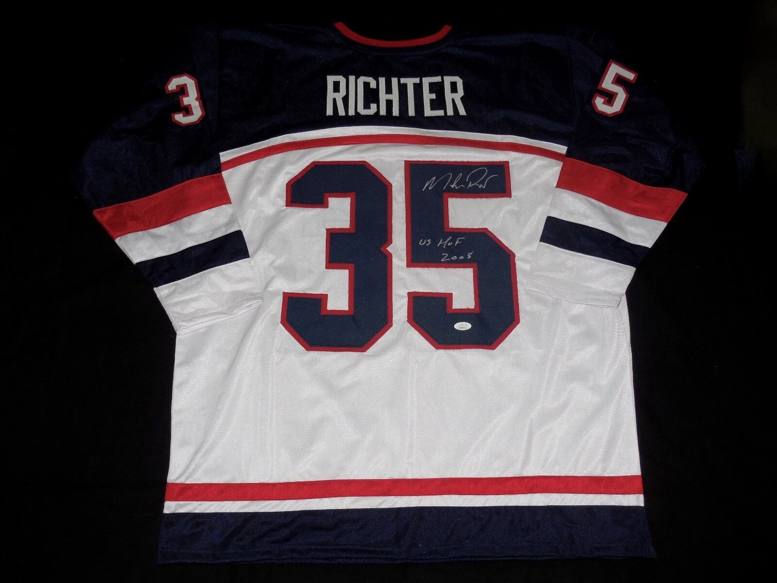 MIKE RICHTER AUTOGRAPHED CUSTOM JERSEY (TEAM USA / RANGERS) - JSA COA!