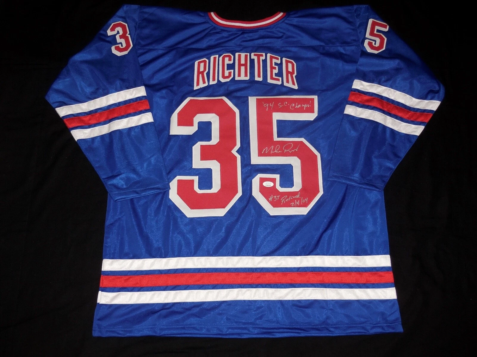 MIKE RICHTER AUTOGRAPHED STAT JERSEY (NEW YORK RANGERS) - JSA COA!