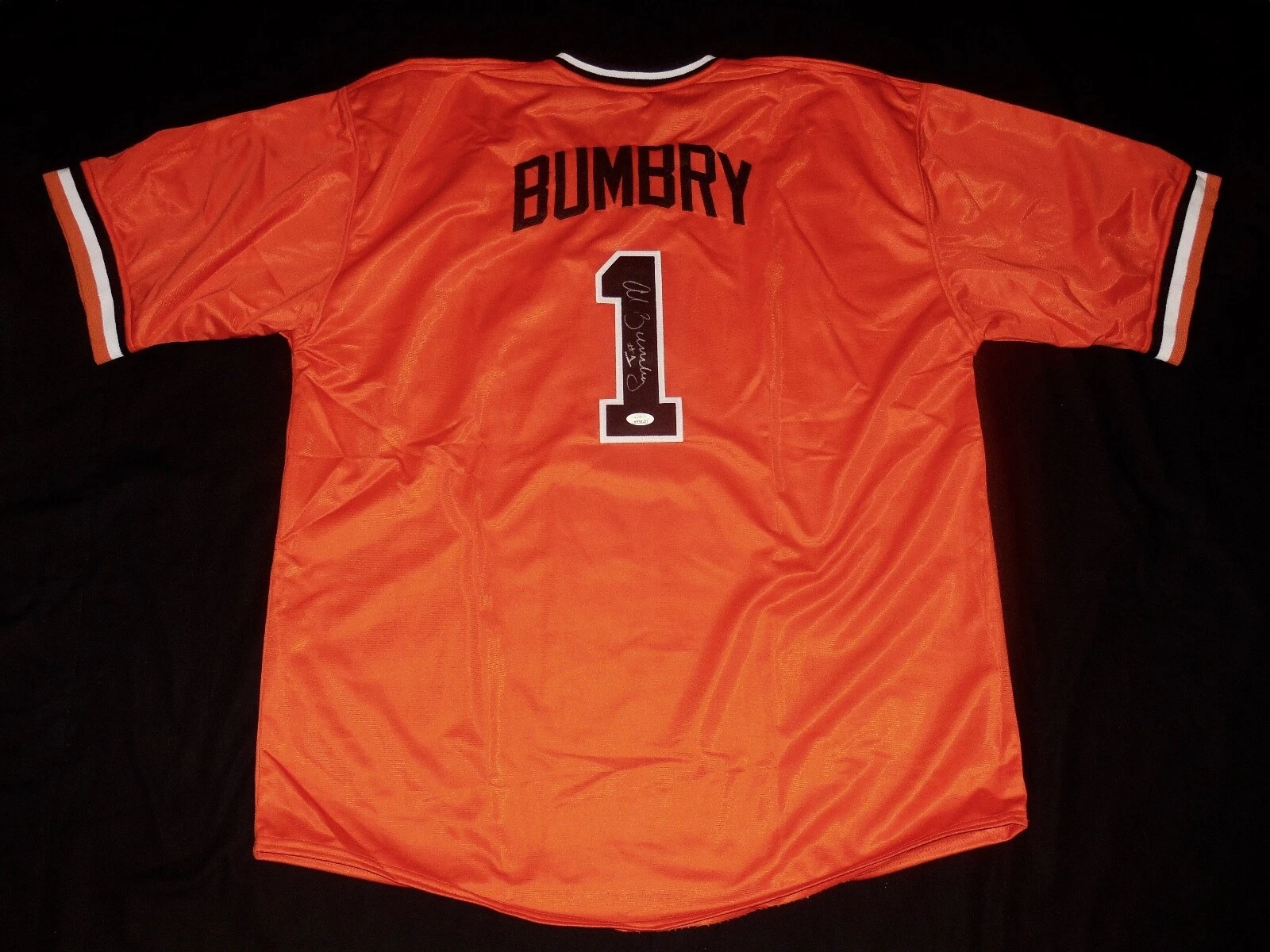 AL BUMBRY AUTOGRAPHED CUSTOM JERSEY (BALTIMORE ORIOLES) - JSA COA!