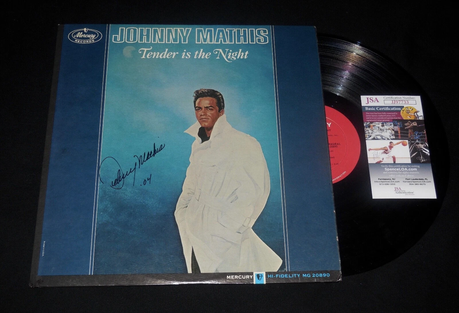 JOHNNY MATHIS AUTOGRAPHED RECORD ALBUM (TENDER IS THE NIGHT) - JSA COA!