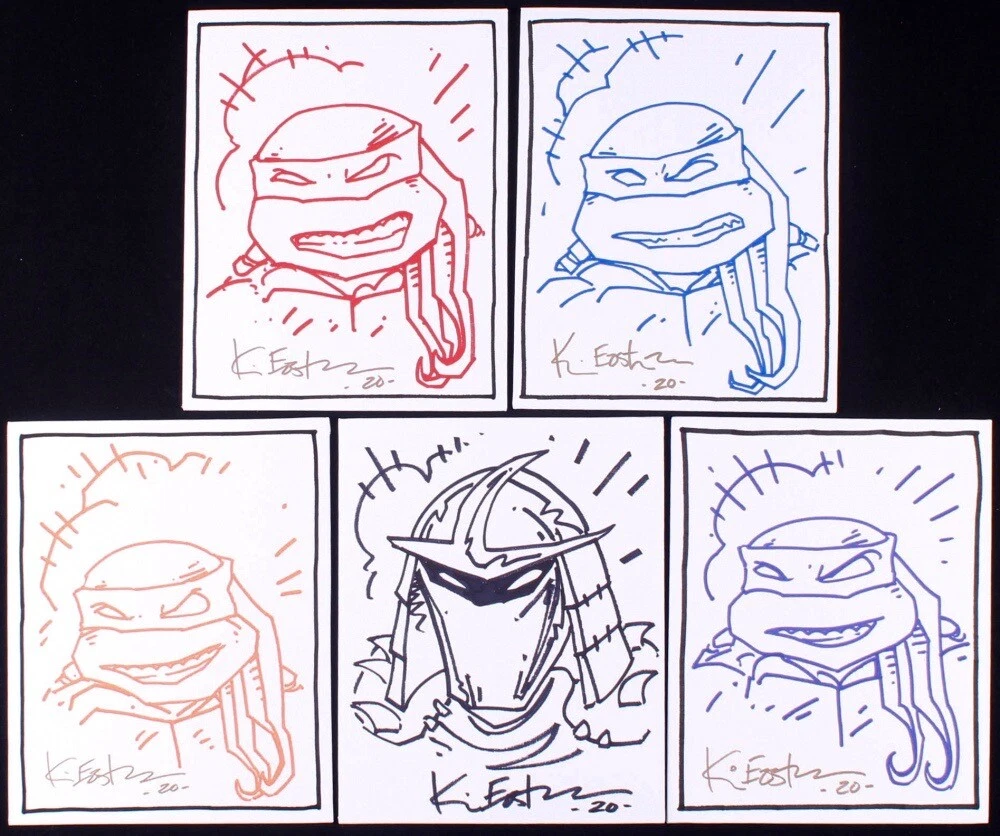 (5) KEVIN EASTMAN AUTOGRAPHED SKETCHES (TEENAGE MUTANT NINJA TURTLES) - JSA COA!