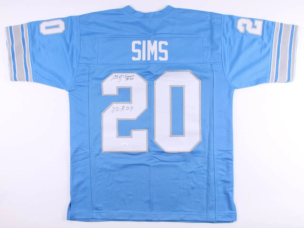 BILLY SIMS AUTOGRAPHED CUSTOM JERSEY (DETROIT LIONS) - JSA COA!