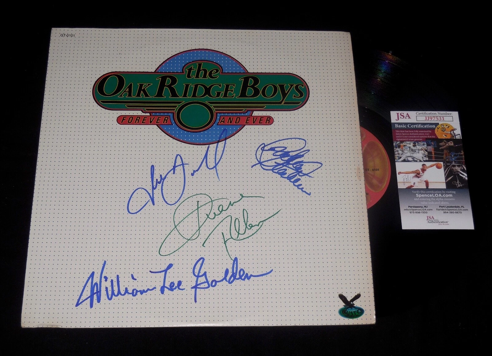 THE OAK RIDGE BOYS AUTOGRAPHED RECORD ALBUM (FOREVER AND EVER) - JSA COA!