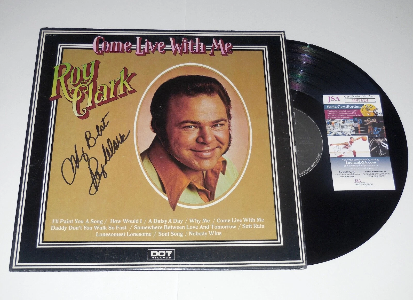 ROY CLARK AUTOGRAPHED VINYL RECORD ALBUM (COME LIVE WITH ME) - JSA COA!