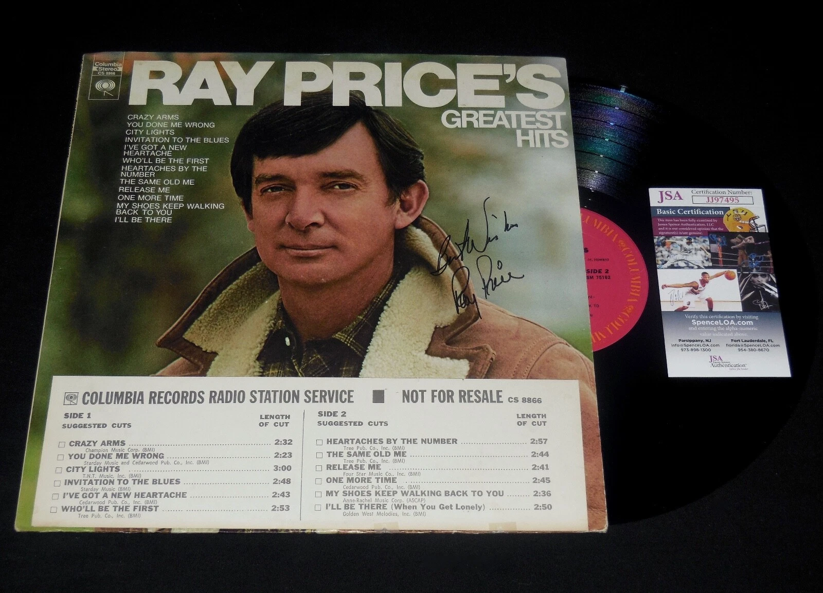 RAY PRICE AUTOGRAPHED VINYL RECORD ALBUM (GREATEST HITS) - JSA COA!