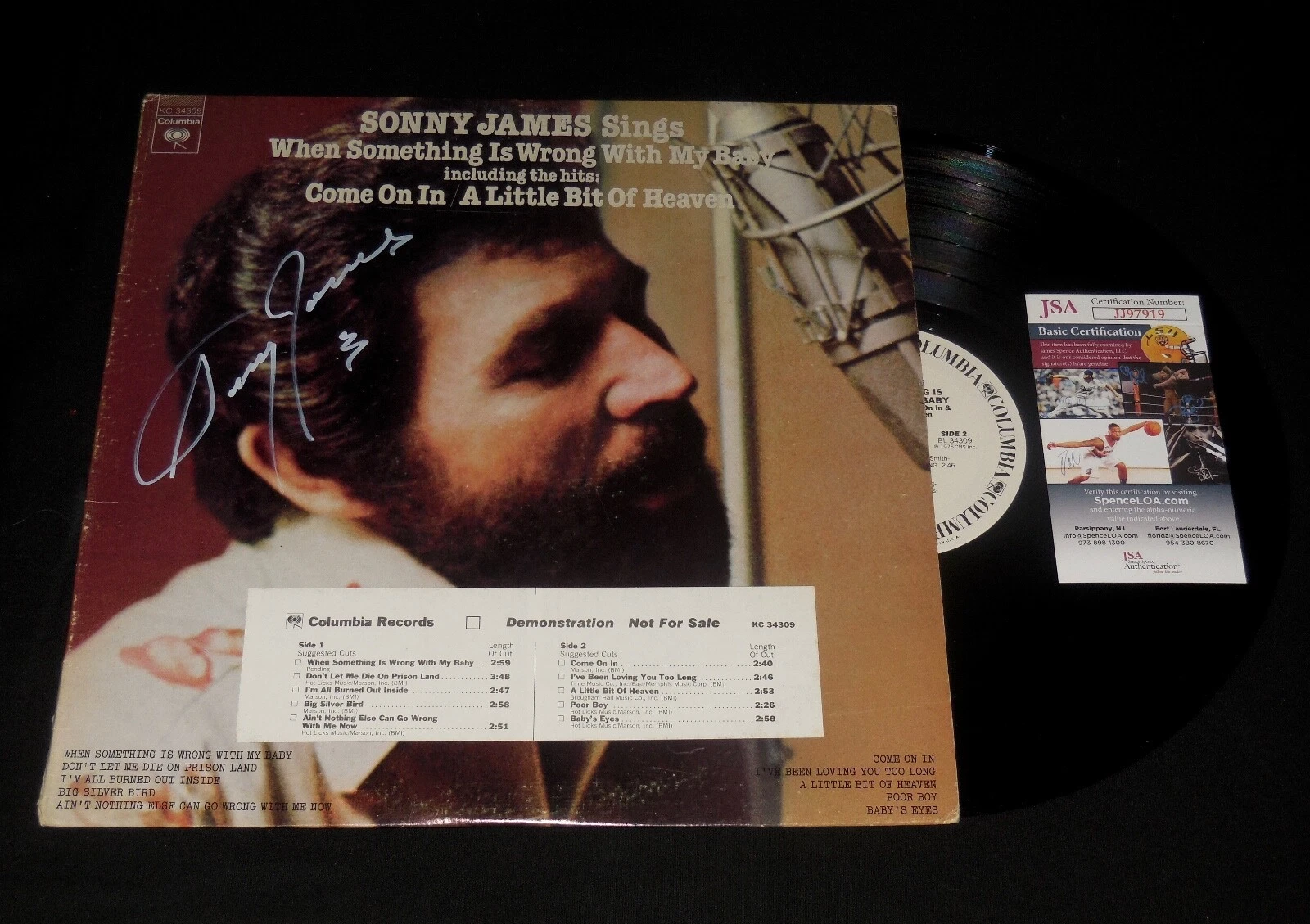SONNY JAMES AUTOGRAPHED VINYL RECORD ALBUM (WRONG WITH MY BABY) - JSA COA!