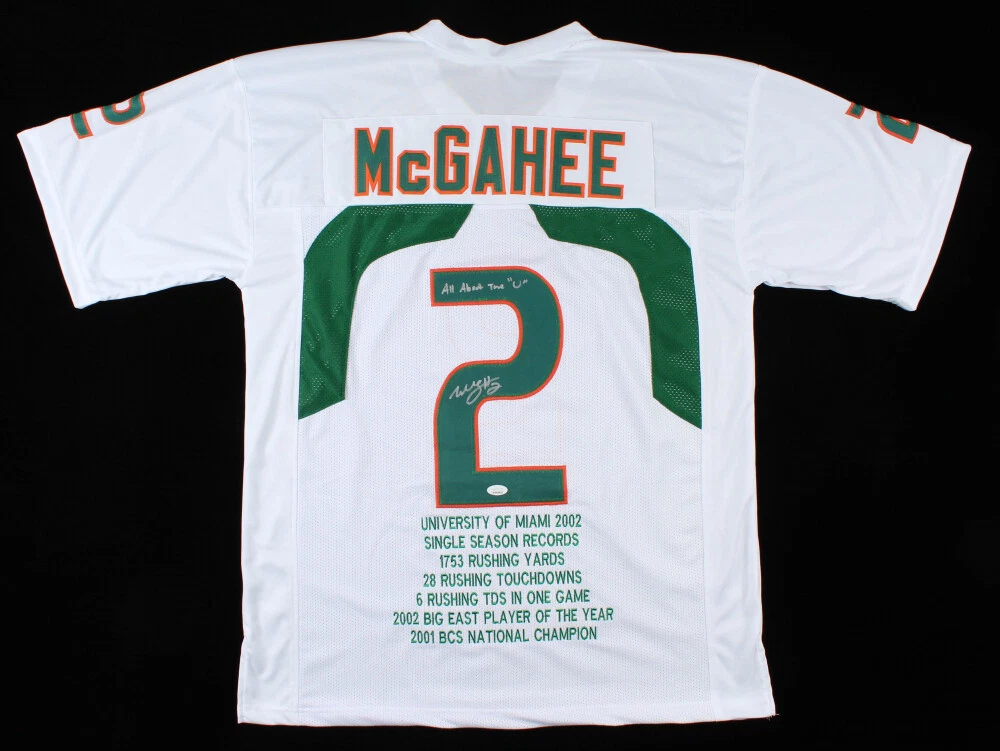 WILLIS MCGAHEE AUTOGRAPHED CUSTOM STAT JERSEY (MIAMI HURRICANES) - JSA COA!
