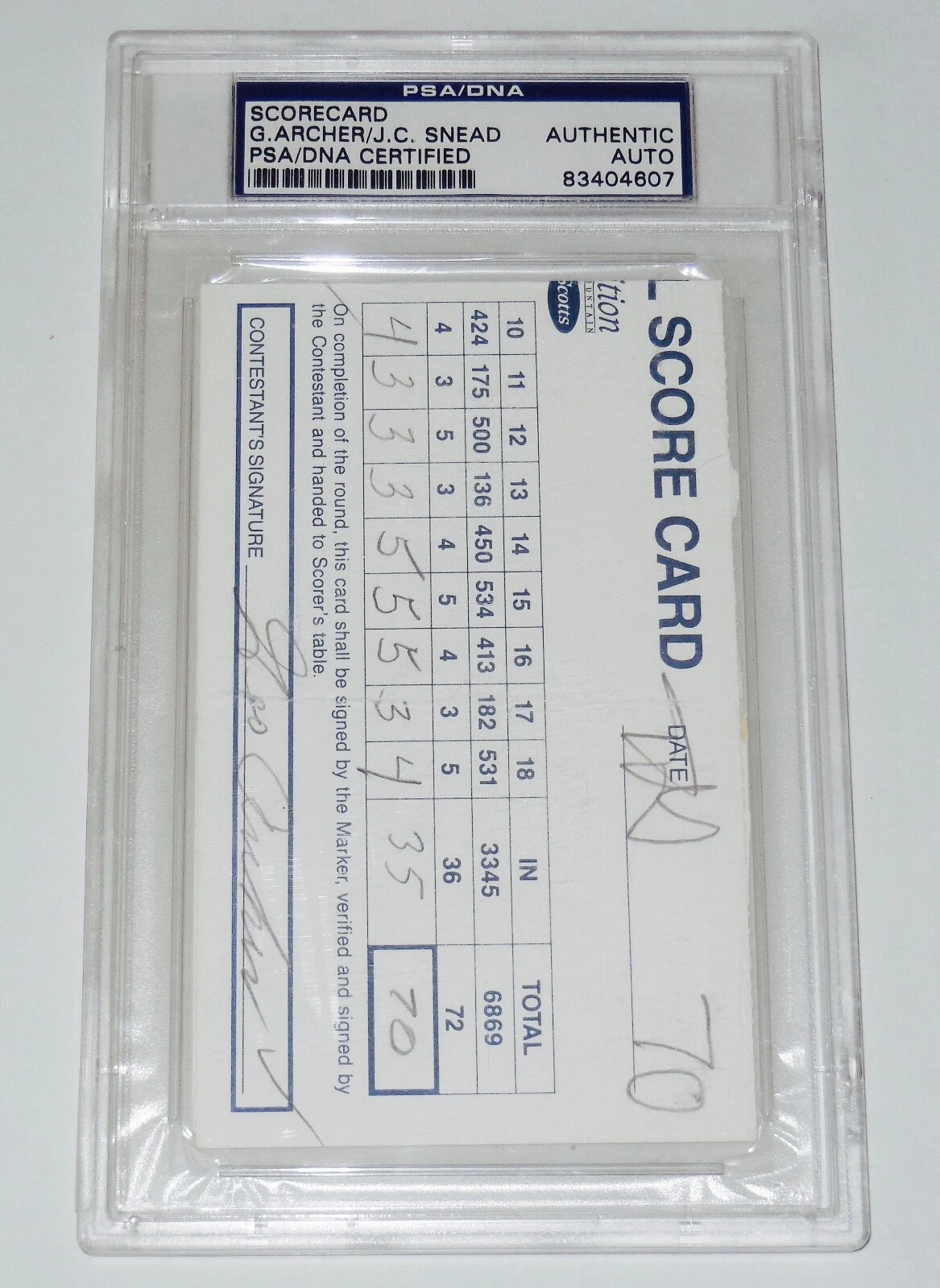 GEORGE ARCHER / JC SNEAD AUTOGRAPHED 1994 GOLF SCORECARD (PGA) - PSA DNA!
