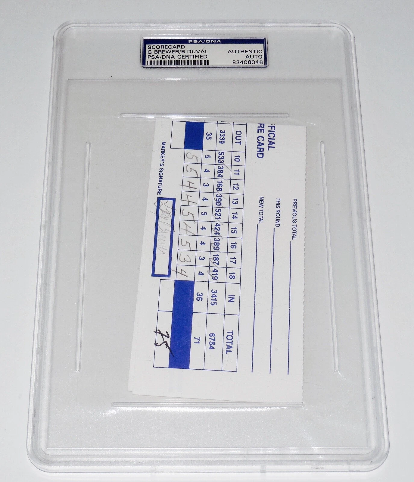 GAY BREWER / BOB DUVAL AUTOGRAPHED 1997 GOLF SCORECARD (PGA) - PSA DNA!