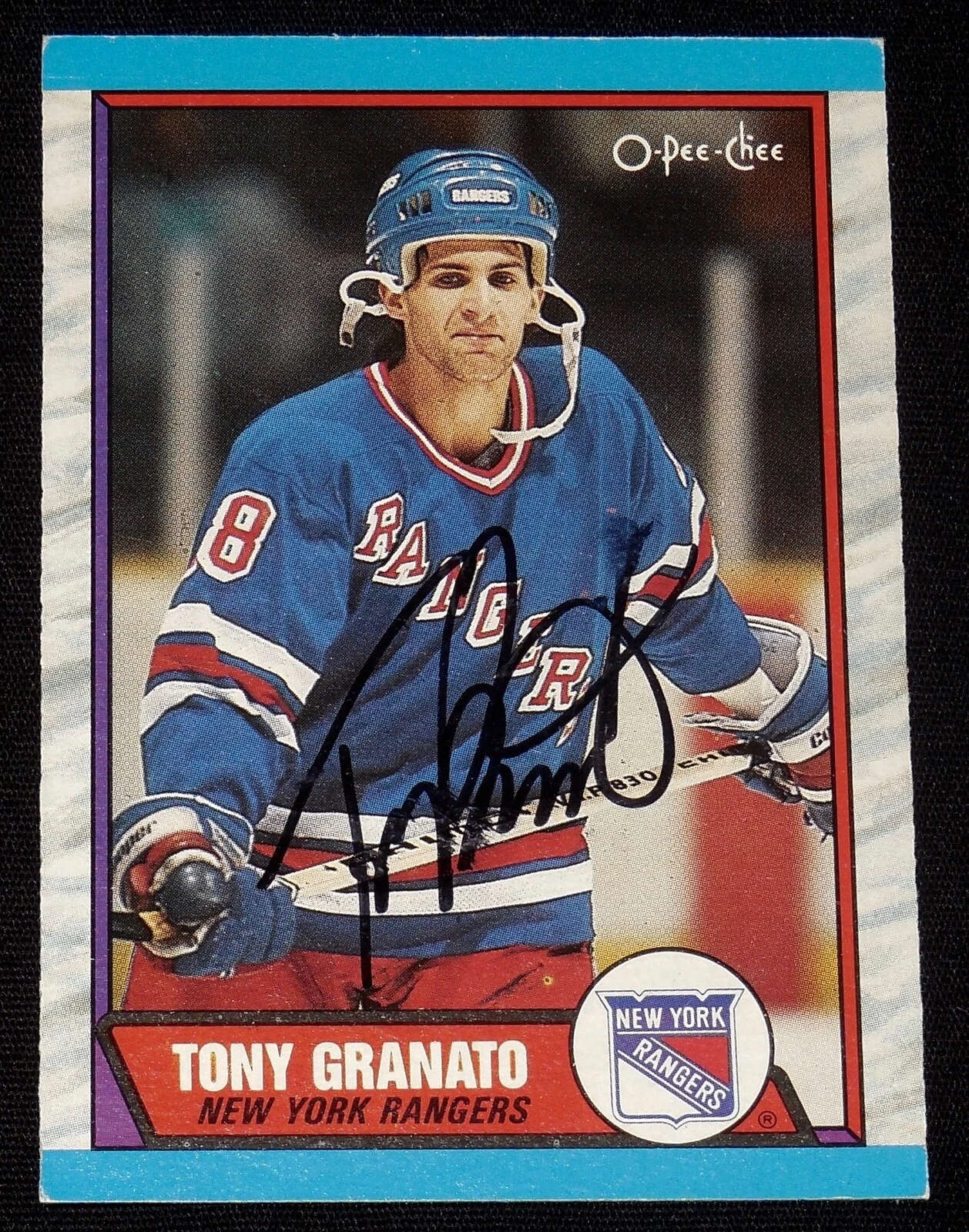 TONY GRANATO AUTOGRAPHED 1989-90 O-PEE-CHEE ROOKIE HOCKEY CARD (RANGERS)