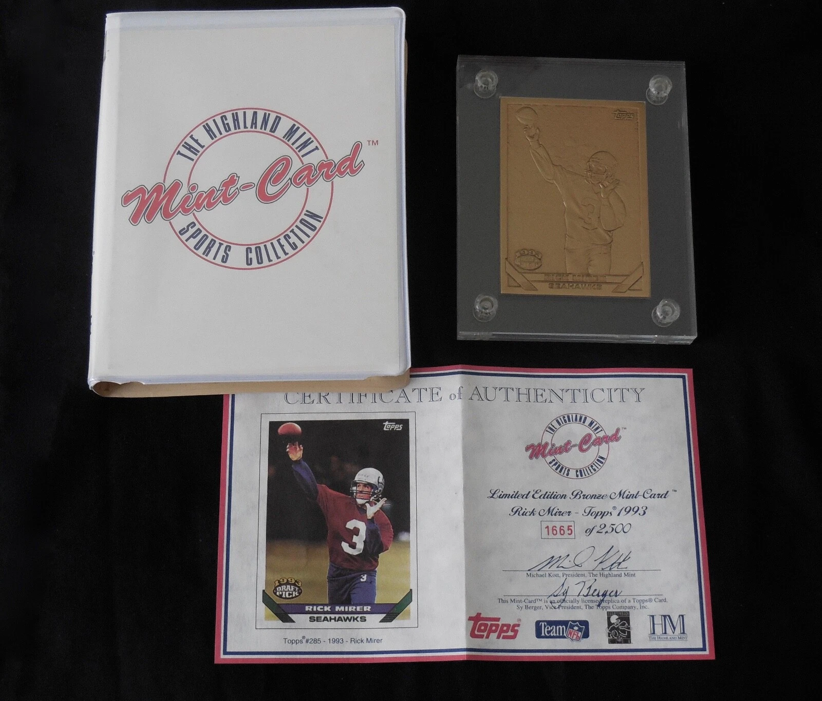 1993 TOPPS RICK MIRER BRONZE FOOTBALL ROOKIE CARD - HIGHLAND MINT - #1665/2500!