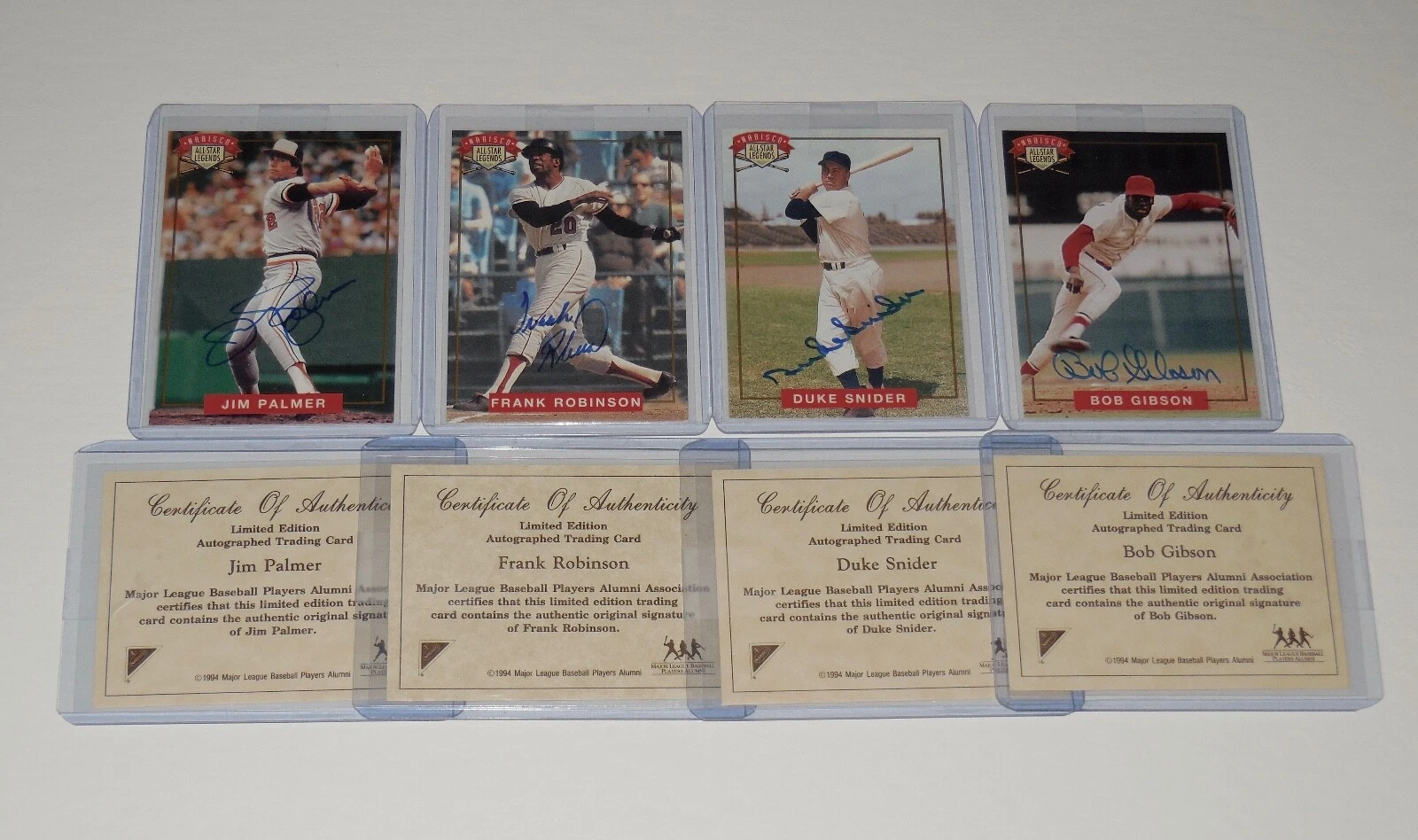 BOB GIBSON, DUKE SNIDER, FRANK ROBINSON, & JIM PALMER AUTOGRAPHED CARD SET!