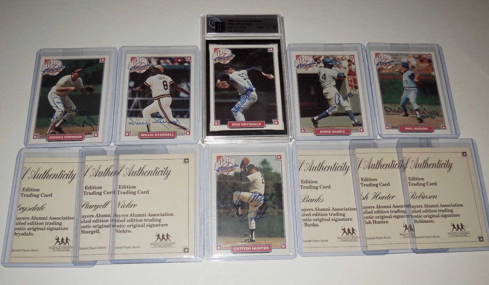 AUTOGRAPHED CARD SET - DON DRYSDALE, ERNIE BANKS, WILLIE STARGELL, PHIL NIEKRO,