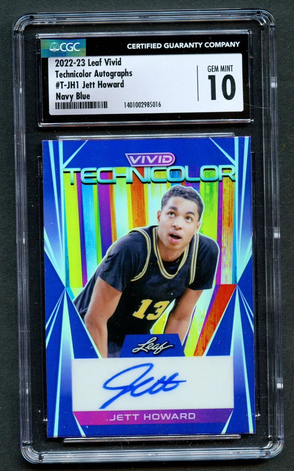 Jett Howard Leaf 2022-23 Vivid Technicolor Autographs Navy Blue 3/30 CGC 10