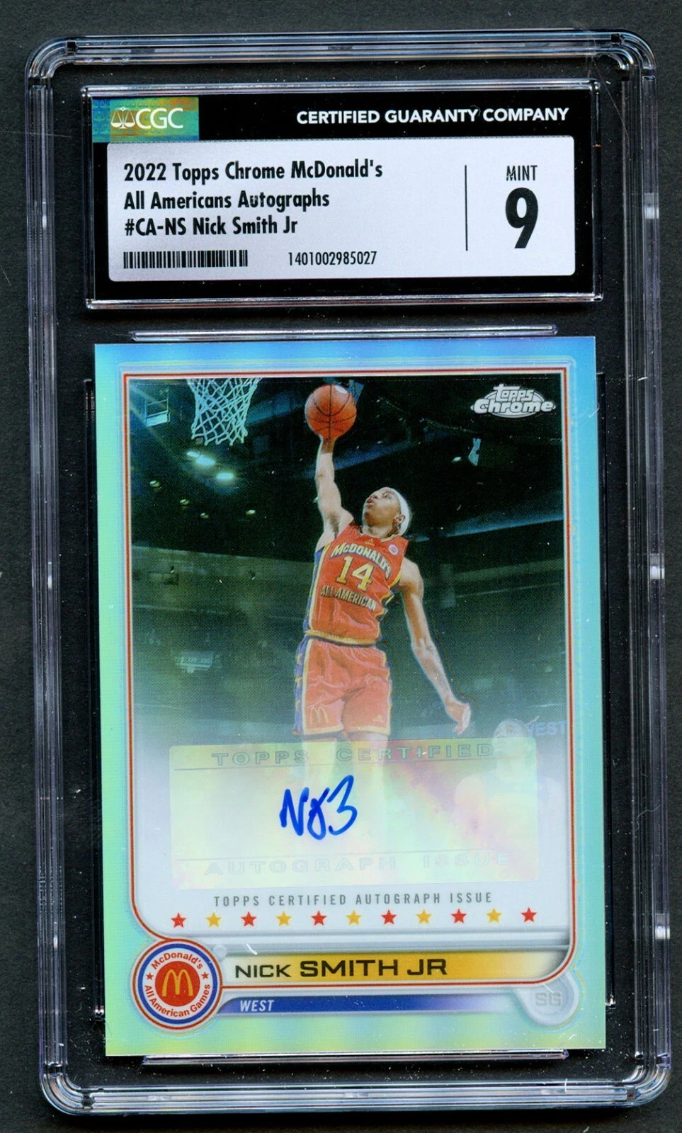 Nick Smith Jr. CA-NS 2022 Topps Chrome McDonald's All Americans Autographs CGC 9