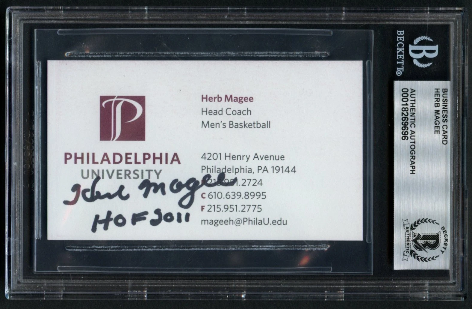 Herb Magee signed autograph Head Coach Philadelphia University Business Card BAS
