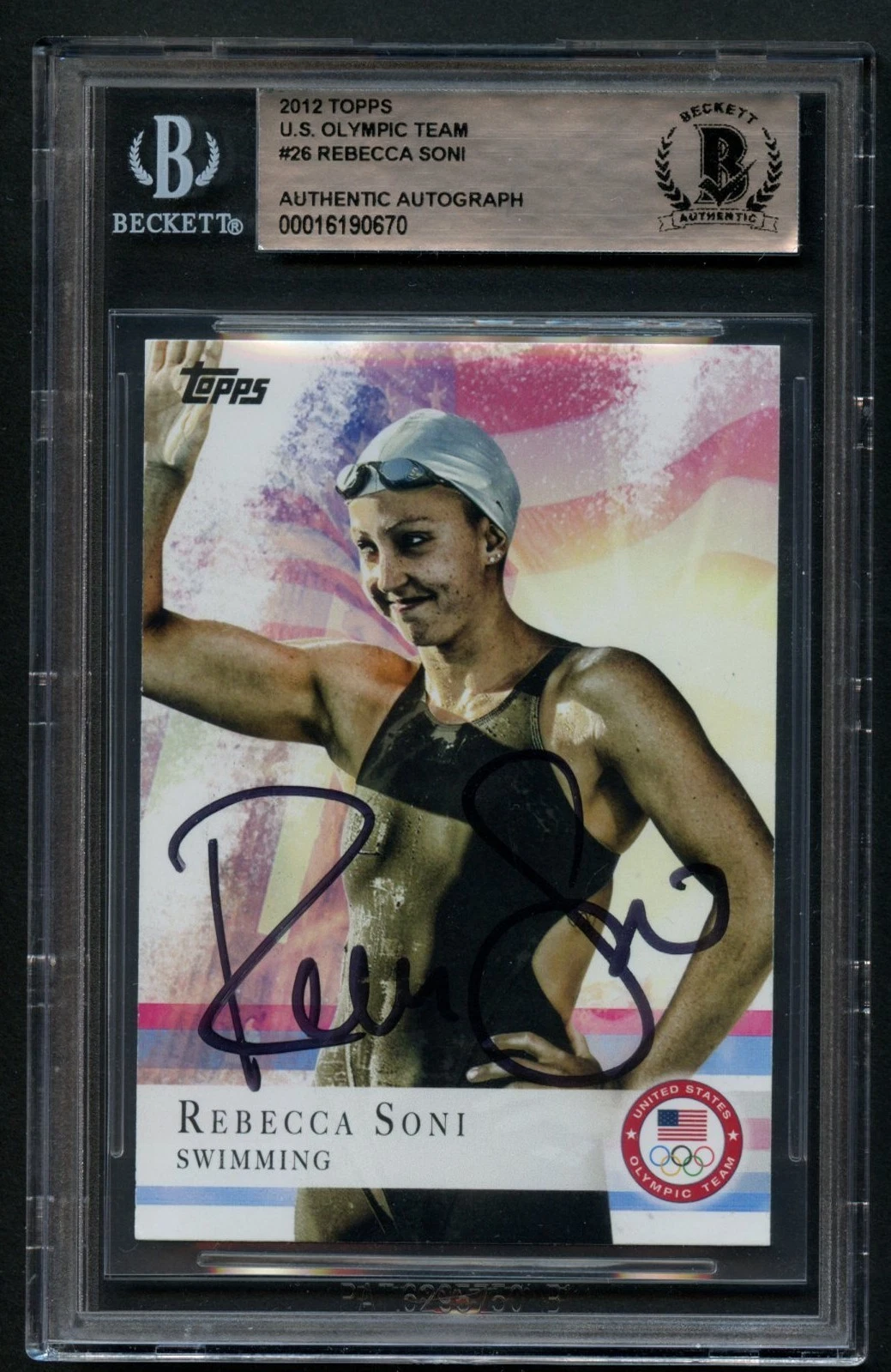 Rebecca Soni #26 signed autograph 2012 Topps U.S. Olympic Team Card BAS Slabbed
