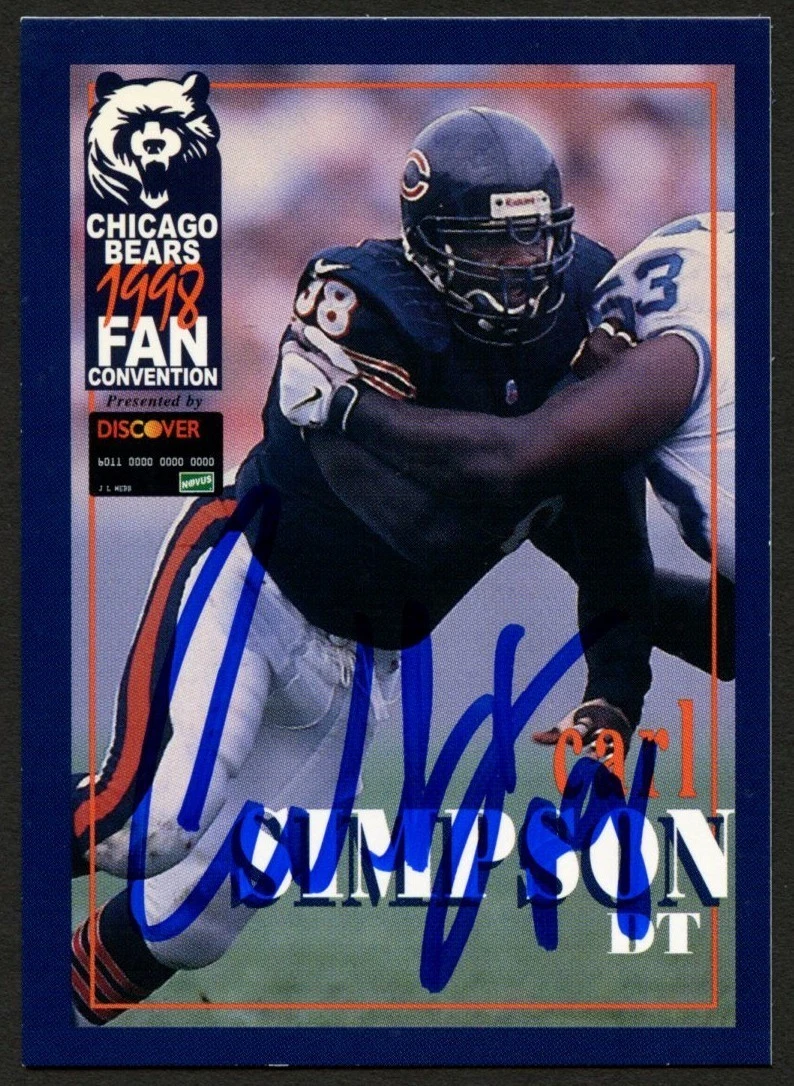 Carl Simpson #98 signed autograph auto 1998 Chicago Bears Fan Convention Card