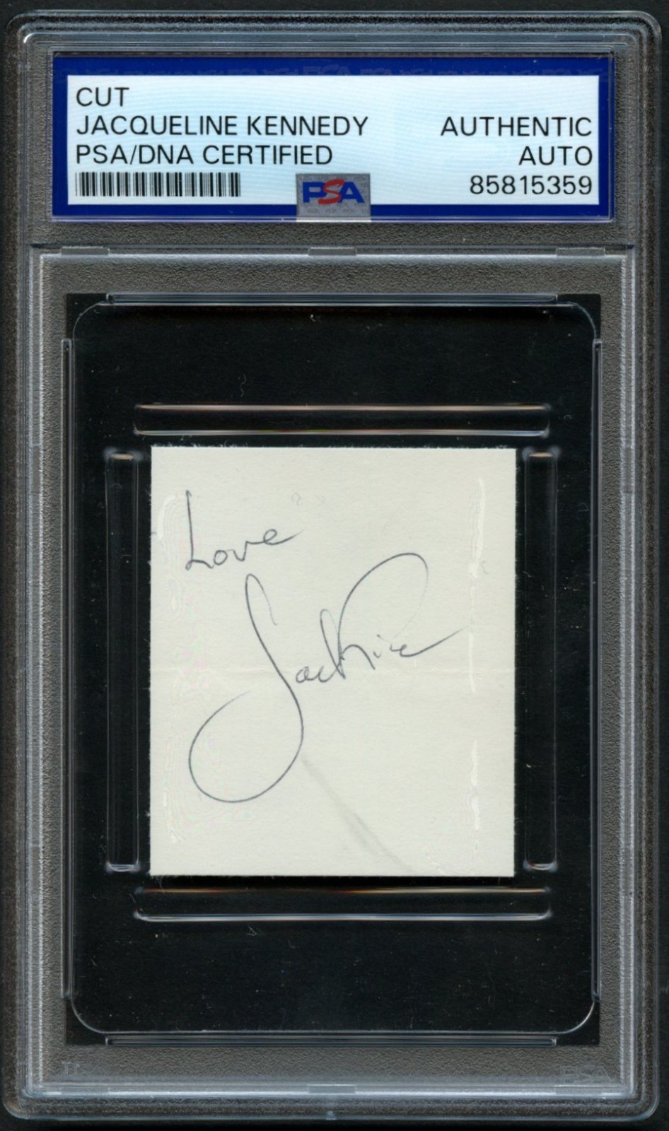 Jacqueline Kennedy d1994 signed autograph 1.5x2 Cut First Lady USA PSA Slabbed