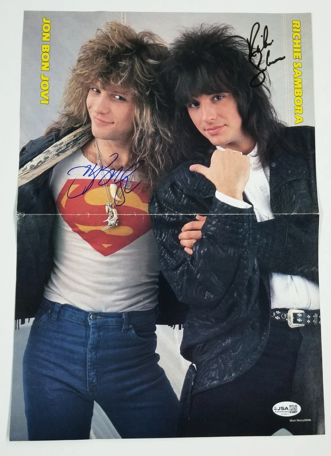 Jon Bon Jovi & Richie Sambora SIGNED vintage Mag Foldout Poster JSA COA RARE