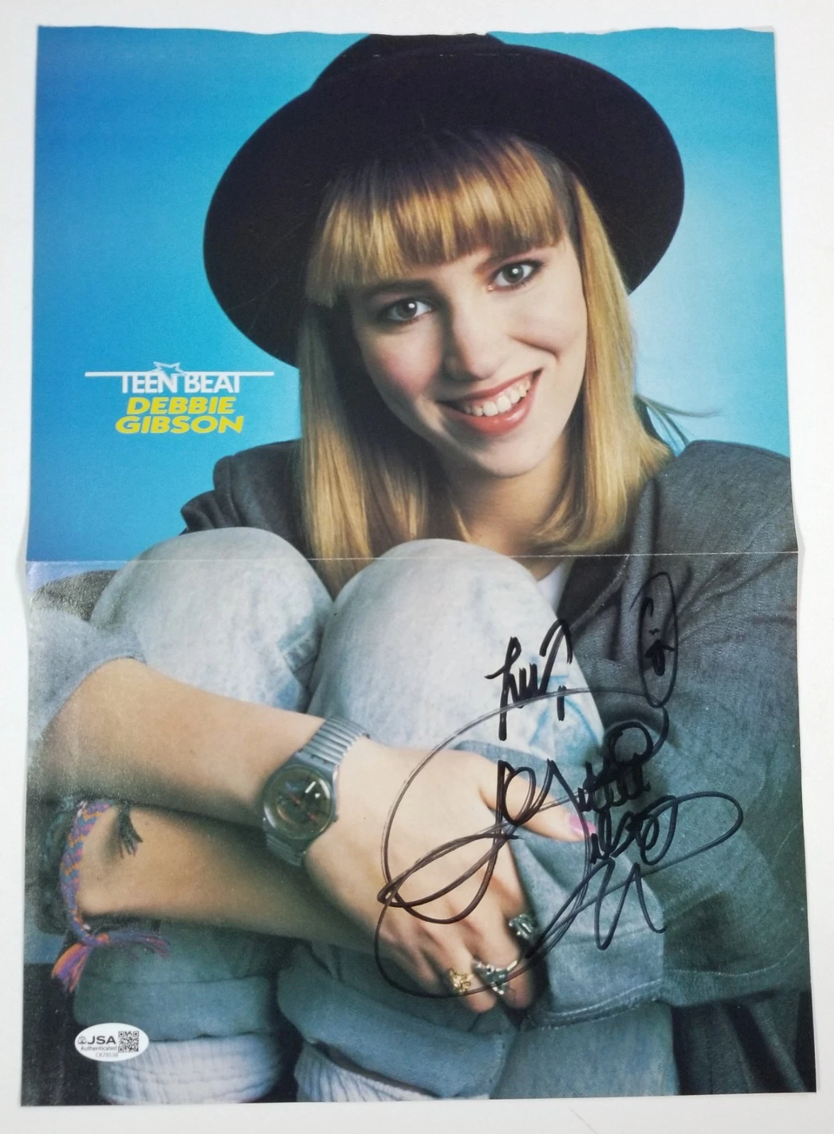 Debbie Gibson pop star REAL hand SIGNED Mag Foldout Poster JSA COA Autographed